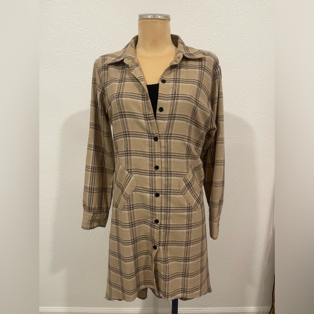 Plaid Button-Up Long Sleeve Dress